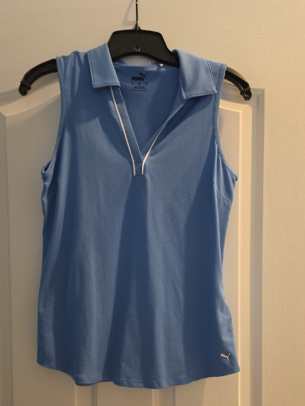 Puma Women's Sky Blue Sleeveless Polo Tank with Contrast Trim